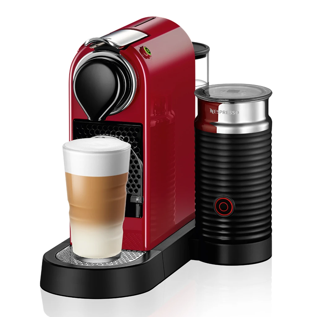 Nespresso CitiZ Automatic Espresso Machine with Aeroccino Milk Frother - Cherry Red + Three Free Sleeves - Expert Stores